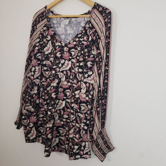 Cato Women's Top Paisley Floral 2X Pink Black Boho Flowy Knit Smocked Romantic - Picture 6 of 10
